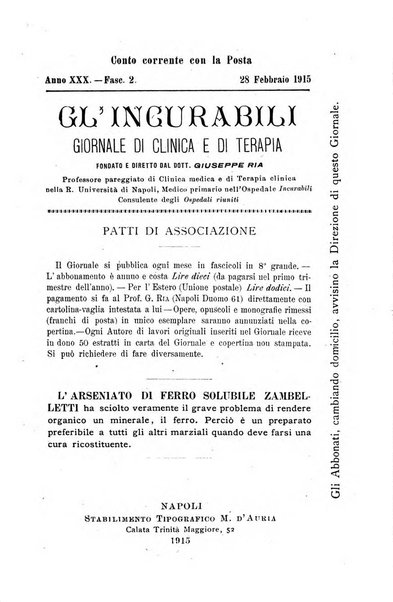 Gl'Incurabili giornale di medicina e chirurgia