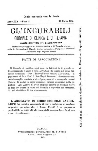 Gl'Incurabili giornale di medicina e chirurgia