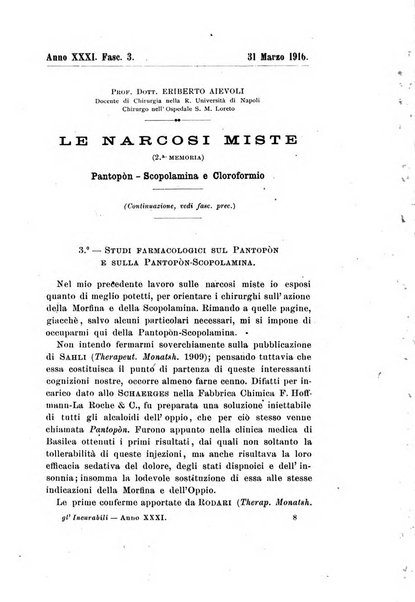 Gl'Incurabili giornale di medicina e chirurgia