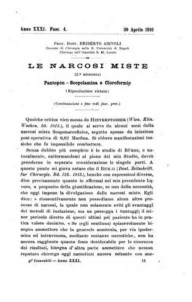 Gl'Incurabili giornale di medicina e chirurgia