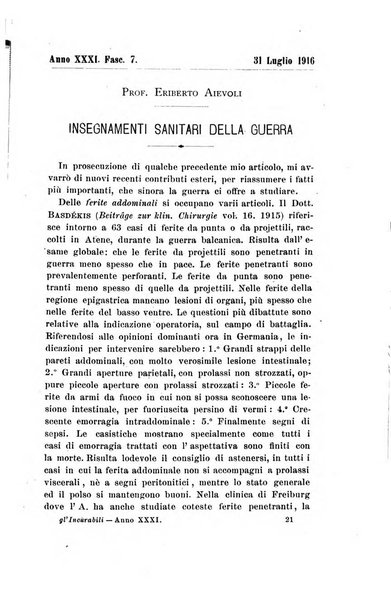 Gl'Incurabili giornale di medicina e chirurgia