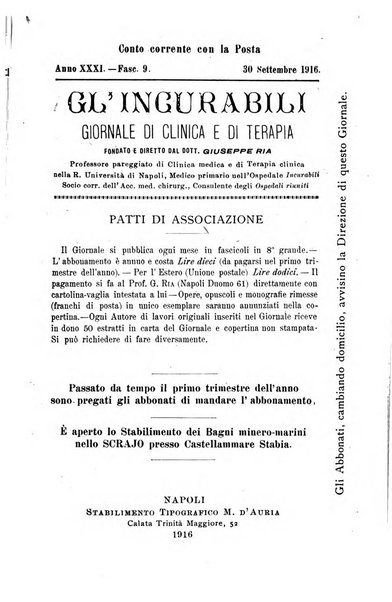 Gl'Incurabili giornale di medicina e chirurgia