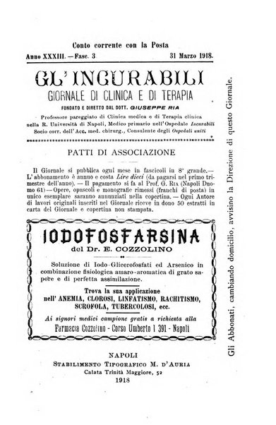 Gl'Incurabili giornale di medicina e chirurgia