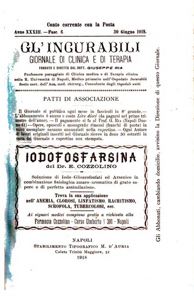 Gl'Incurabili giornale di medicina e chirurgia