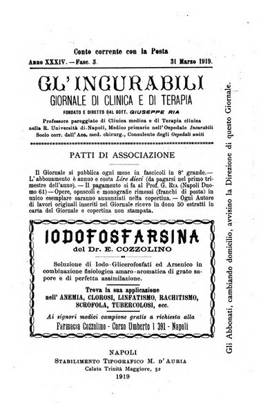 Gl'Incurabili giornale di medicina e chirurgia