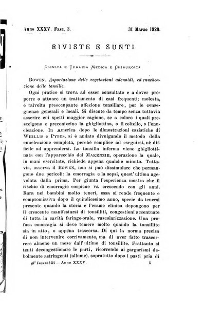 Gl'Incurabili giornale di medicina e chirurgia