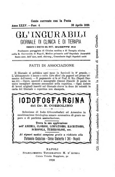 Gl'Incurabili giornale di medicina e chirurgia