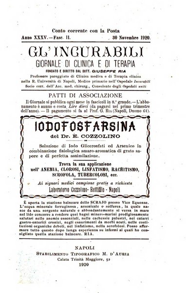 Gl'Incurabili giornale di medicina e chirurgia