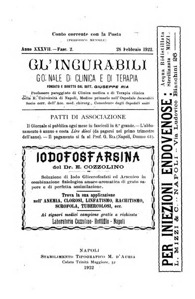 Gl'Incurabili giornale di medicina e chirurgia