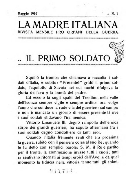 La madre italiana rivista mensile pro orfani della guerra