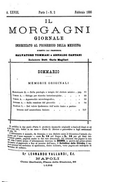 Il morgagni giornale indirizzato al progresso della medicina. Parte 1., Archivio o Memorie originali