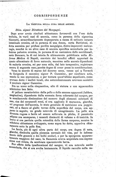 Il morgagni giornale indirizzato al progresso della medicina. Parte 1., Archivio o Memorie originali