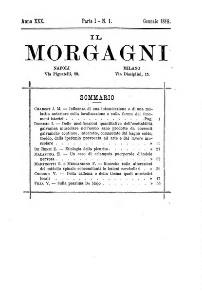 Il morgagni giornale indirizzato al progresso della medicina. Parte 1., Archivio o Memorie originali