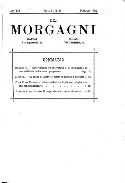 Il morgagni giornale indirizzato al progresso della medicina. Parte 1., Archivio o Memorie originali