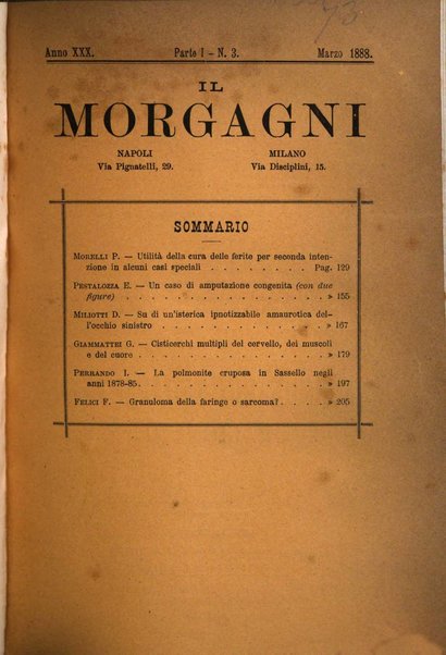 Il morgagni giornale indirizzato al progresso della medicina. Parte 1., Archivio o Memorie originali