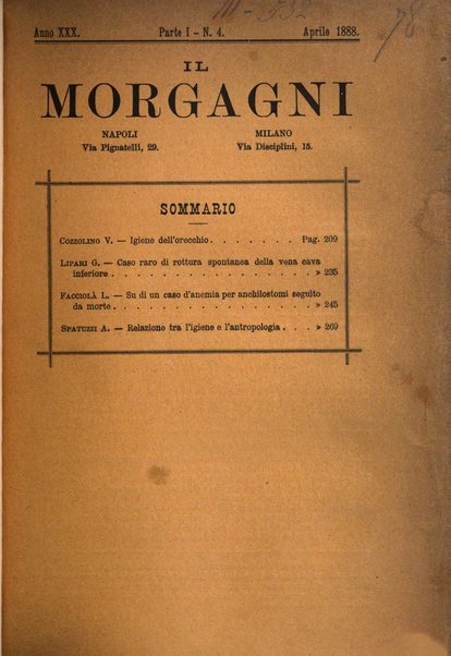 Il morgagni giornale indirizzato al progresso della medicina. Parte 1., Archivio o Memorie originali