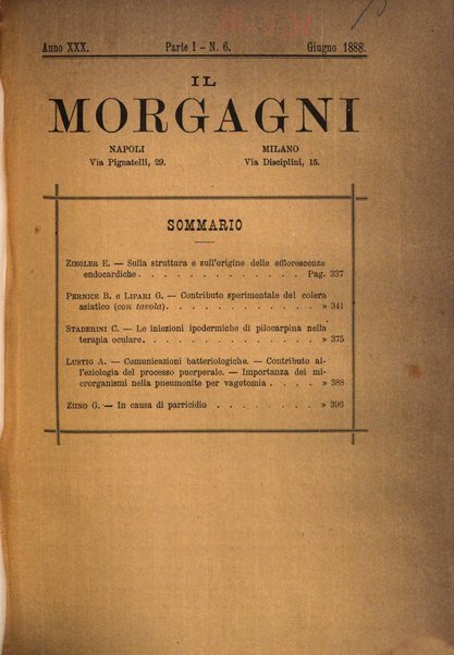 Il morgagni giornale indirizzato al progresso della medicina. Parte 1., Archivio o Memorie originali