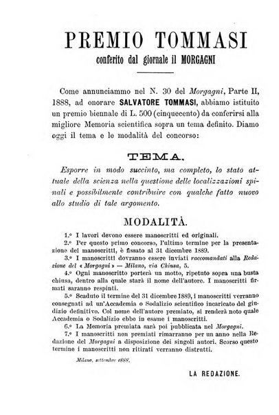 Il morgagni giornale indirizzato al progresso della medicina. Parte 1., Archivio o Memorie originali