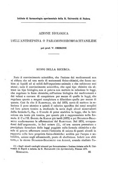 Il morgagni giornale indirizzato al progresso della medicina. Parte 1., Archivio o Memorie originali