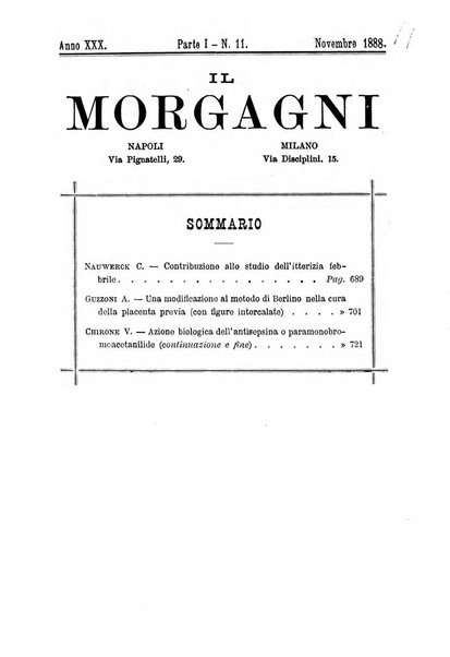 Il morgagni giornale indirizzato al progresso della medicina. Parte 1., Archivio o Memorie originali