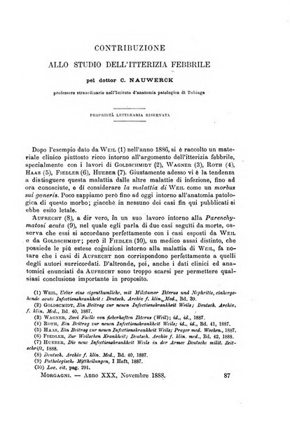 Il morgagni giornale indirizzato al progresso della medicina. Parte 1., Archivio o Memorie originali