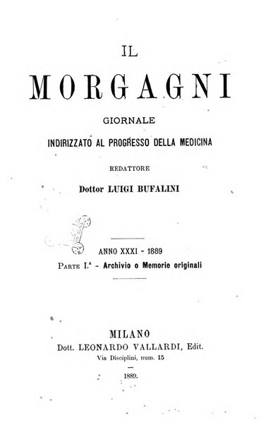 Il morgagni giornale indirizzato al progresso della medicina. Parte 1., Archivio o Memorie originali