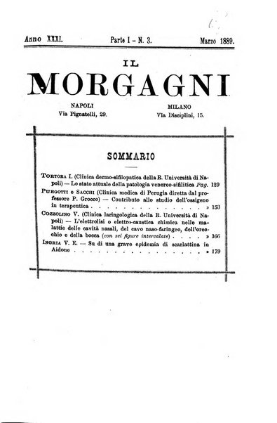 Il morgagni giornale indirizzato al progresso della medicina. Parte 1., Archivio o Memorie originali