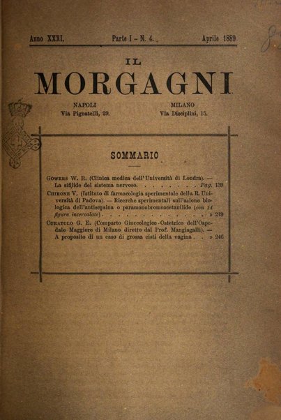 Il morgagni giornale indirizzato al progresso della medicina. Parte 1., Archivio o Memorie originali