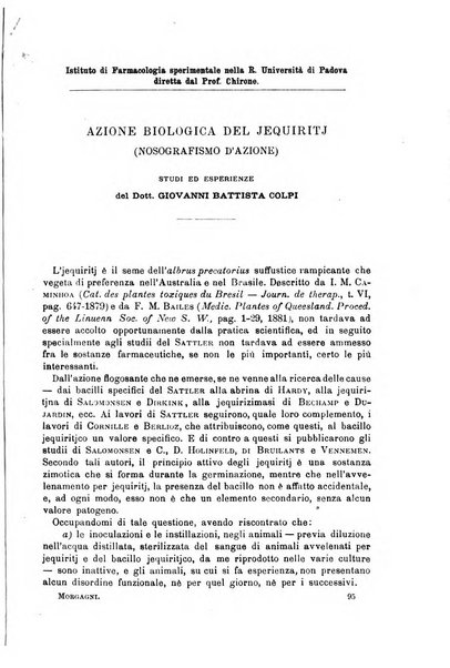 Il morgagni giornale indirizzato al progresso della medicina. Parte 1., Archivio o Memorie originali