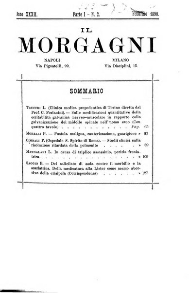 Il morgagni giornale indirizzato al progresso della medicina. Parte 1., Archivio o Memorie originali