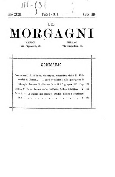 Il morgagni giornale indirizzato al progresso della medicina. Parte 1., Archivio o Memorie originali