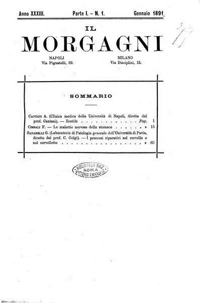 Il morgagni giornale indirizzato al progresso della medicina. Parte 1., Archivio o Memorie originali