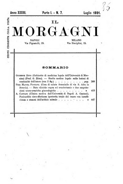 Il morgagni giornale indirizzato al progresso della medicina. Parte 1., Archivio o Memorie originali