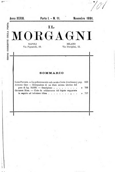 Il morgagni giornale indirizzato al progresso della medicina. Parte 1., Archivio o Memorie originali