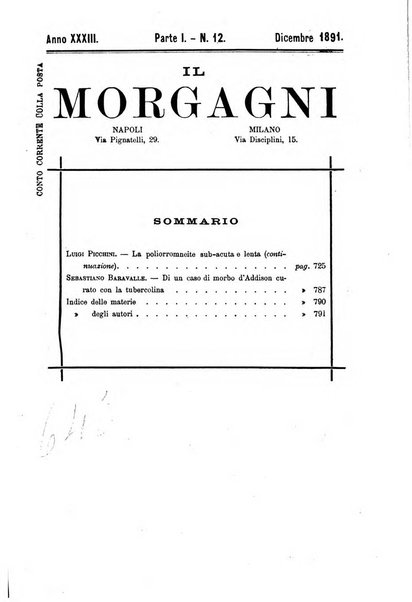 Il morgagni giornale indirizzato al progresso della medicina. Parte 1., Archivio o Memorie originali