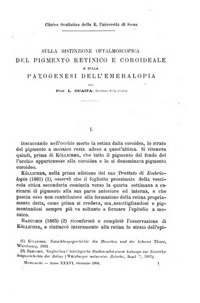 Il morgagni giornale indirizzato al progresso della medicina. Parte 1., Archivio o Memorie originali