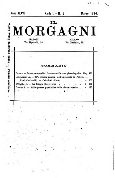 Il morgagni giornale indirizzato al progresso della medicina. Parte 1., Archivio o Memorie originali