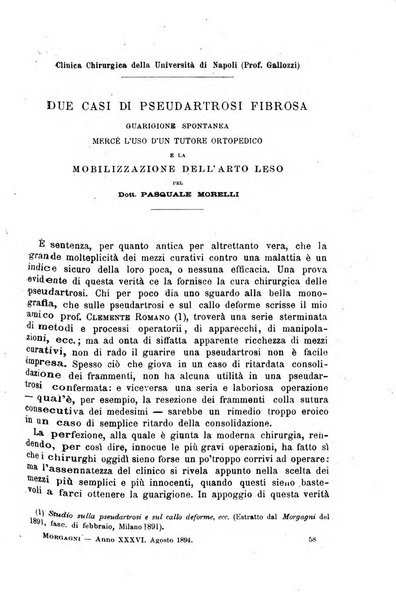 Il morgagni giornale indirizzato al progresso della medicina. Parte 1., Archivio o Memorie originali