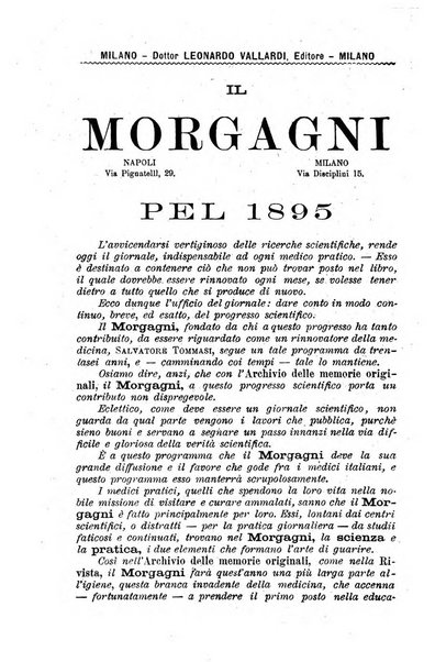 Il morgagni giornale indirizzato al progresso della medicina. Parte 1., Archivio o Memorie originali