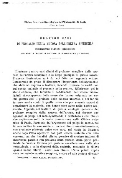 Il morgagni giornale indirizzato al progresso della medicina. Parte 1., Archivio o Memorie originali