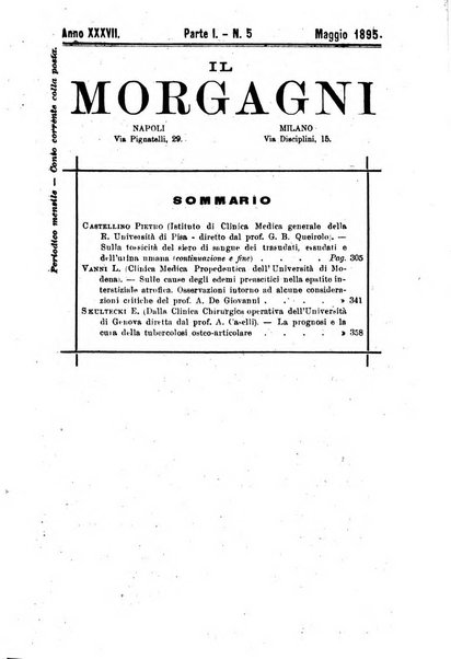 Il morgagni giornale indirizzato al progresso della medicina. Parte 1., Archivio o Memorie originali