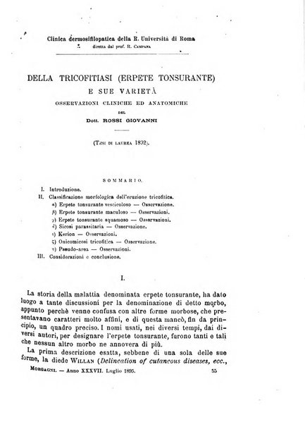 Il morgagni giornale indirizzato al progresso della medicina. Parte 1., Archivio o Memorie originali