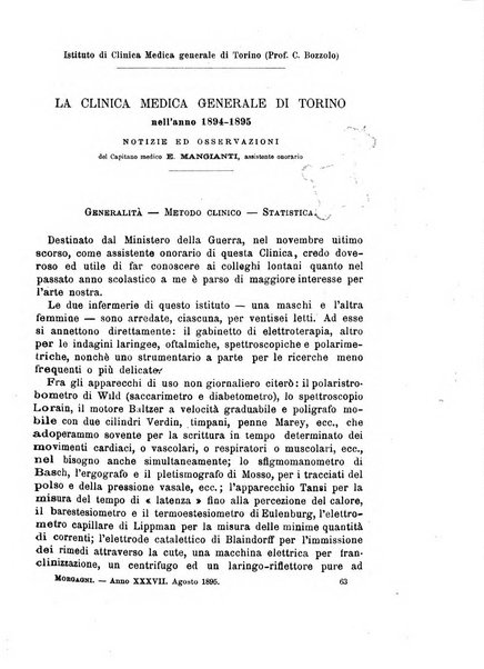 Il morgagni giornale indirizzato al progresso della medicina. Parte 1., Archivio o Memorie originali