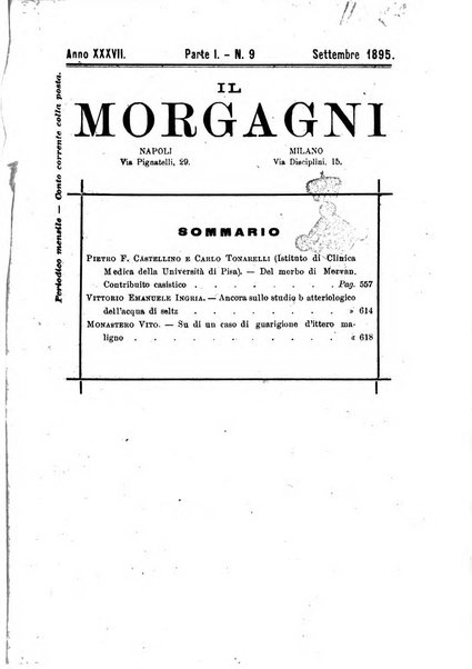 Il morgagni giornale indirizzato al progresso della medicina. Parte 1., Archivio o Memorie originali