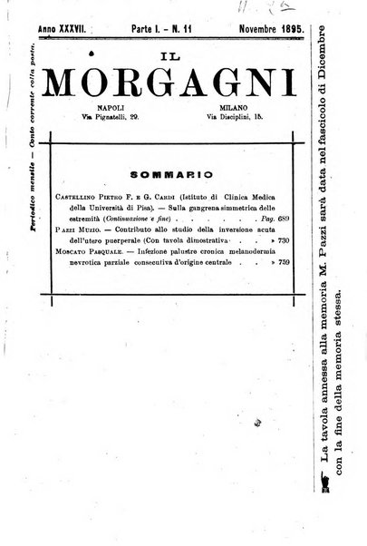 Il morgagni giornale indirizzato al progresso della medicina. Parte 1., Archivio o Memorie originali