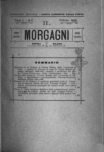 Il morgagni giornale indirizzato al progresso della medicina. Parte 1., Archivio o Memorie originali