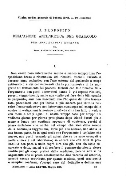 Il morgagni giornale indirizzato al progresso della medicina. Parte 1., Archivio o Memorie originali