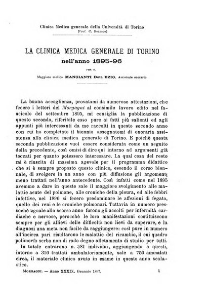 Il morgagni giornale indirizzato al progresso della medicina. Parte 1., Archivio o Memorie originali