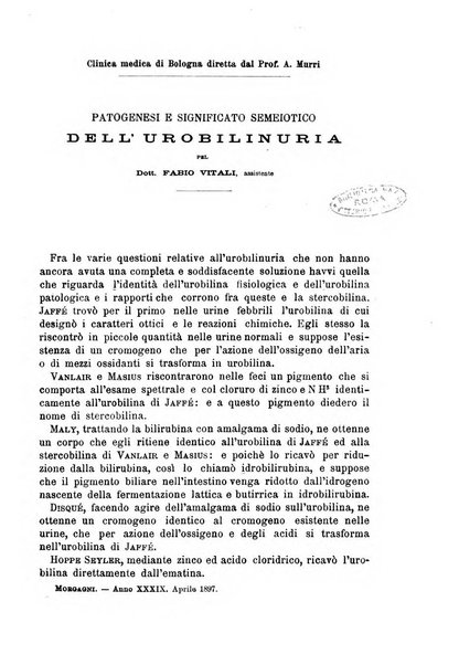 Il morgagni giornale indirizzato al progresso della medicina. Parte 1., Archivio o Memorie originali