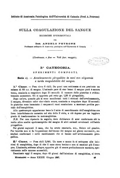 Il morgagni giornale indirizzato al progresso della medicina. Parte 1., Archivio o Memorie originali